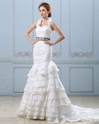 ชุดแต่งงานเปิดหลังสุดเซ็กซี่พร้อมเข็มขัด ชุดแต่งงานสตรีเอวต่ำ