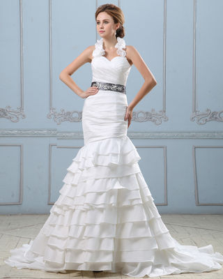 ชุดแต่งงานเปิดหลังสุดเซ็กซี่พร้อมเข็มขัด ชุดแต่งงานสตรีเอวต่ำ