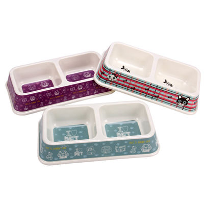 ขายส่งราคาโรงงานเองชามเมลามีนคู่สี่เหลี่ยมสุนัขและแมวสัตว์เลี้ยง